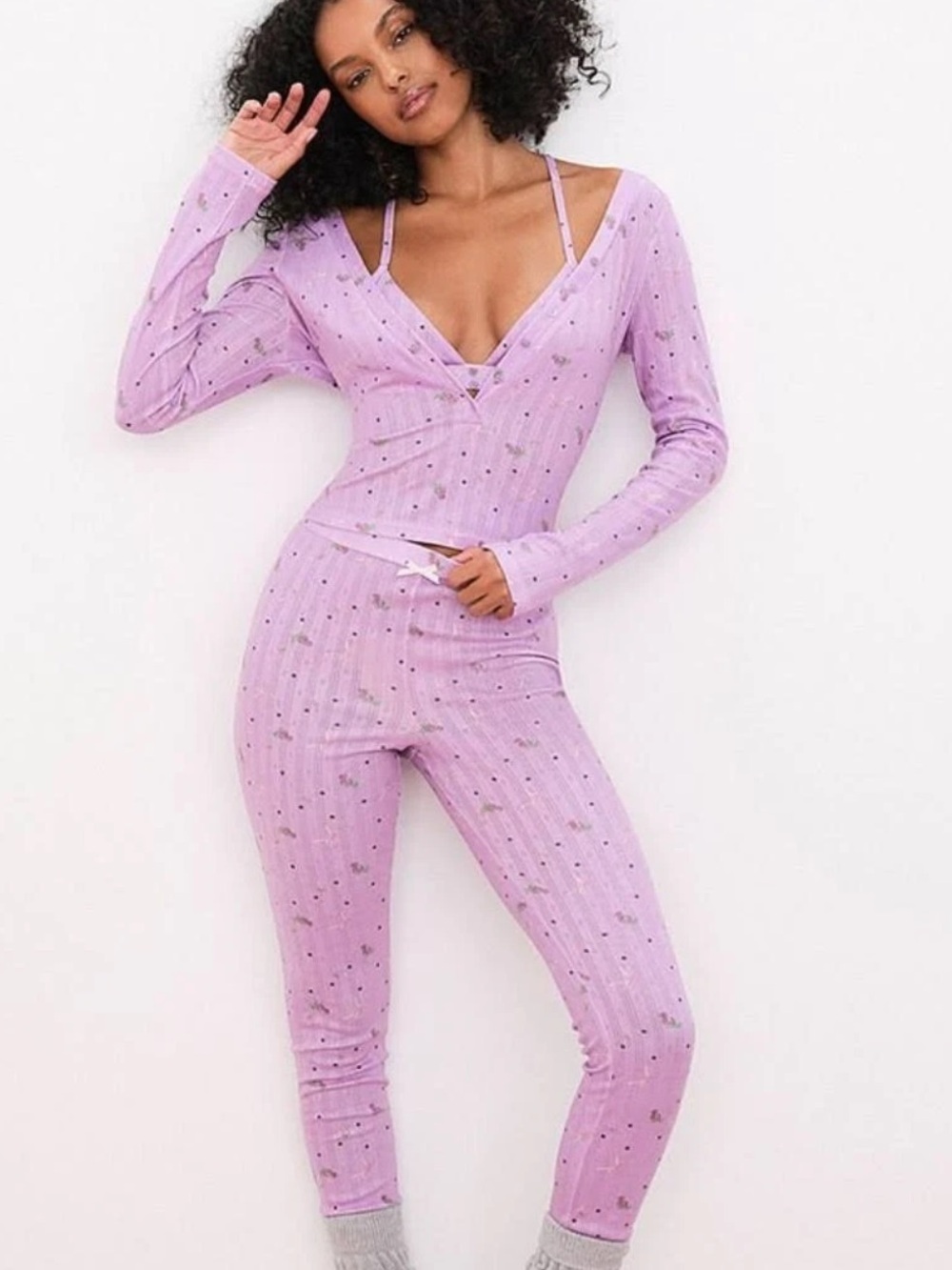 For Love & Lemons Victoria's Secret Pointelle Long Sleeve Pajama Set